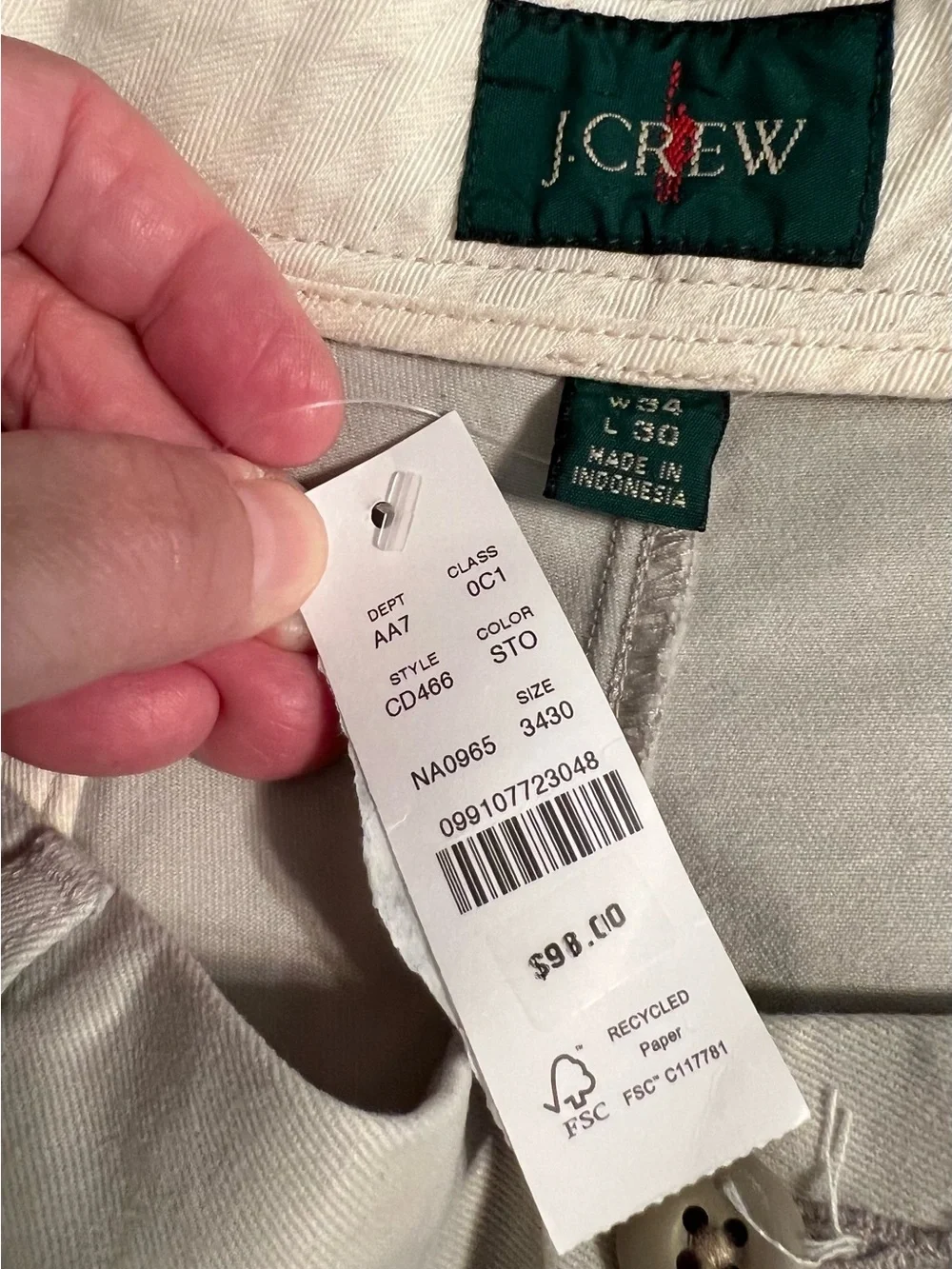 J. Crew Broken-In Straight Chino Pants Slacks Men’s 34x30 Khaki CD466 NWT #2618
